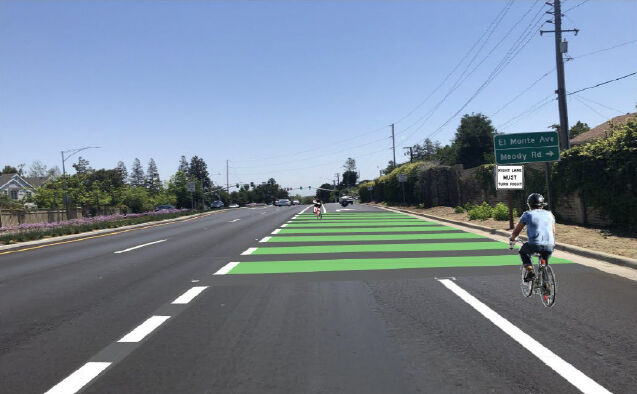 A plan to bolster cyclists’ safety along Foothill Expressway involves a “transition zone,” shown above.