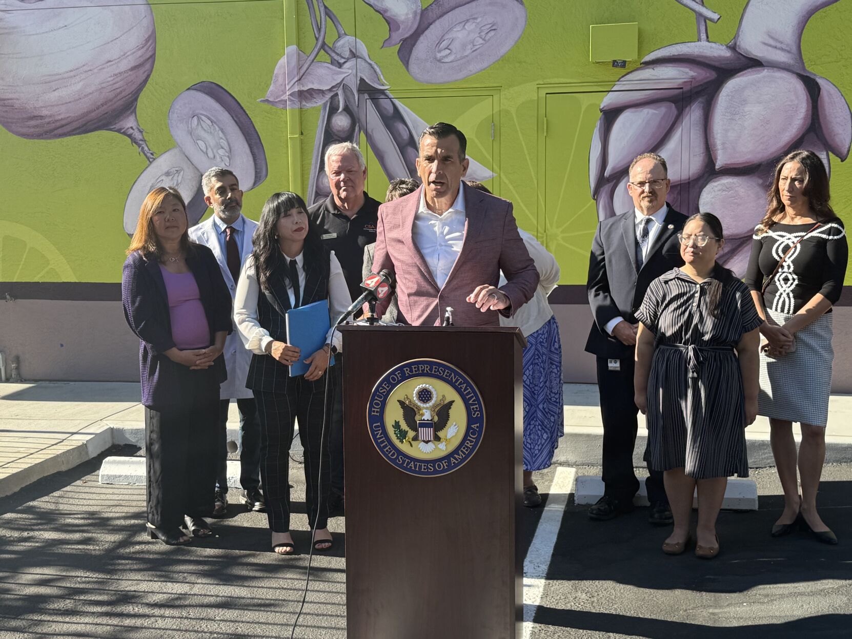 Rep. Sam Liccardo, D-San Jose, talks about federal funding issues outside of CSA in Mountain View Monday.