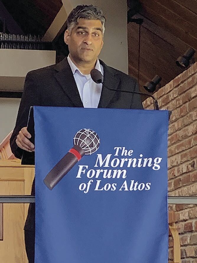 Activist and entrepreneur Mohan Gurunathan speaks on “The Earth on Your Plate: How Diet Can Transform the Earth and Your Health” before the Morning Forum of Los Altos Feb. 21.