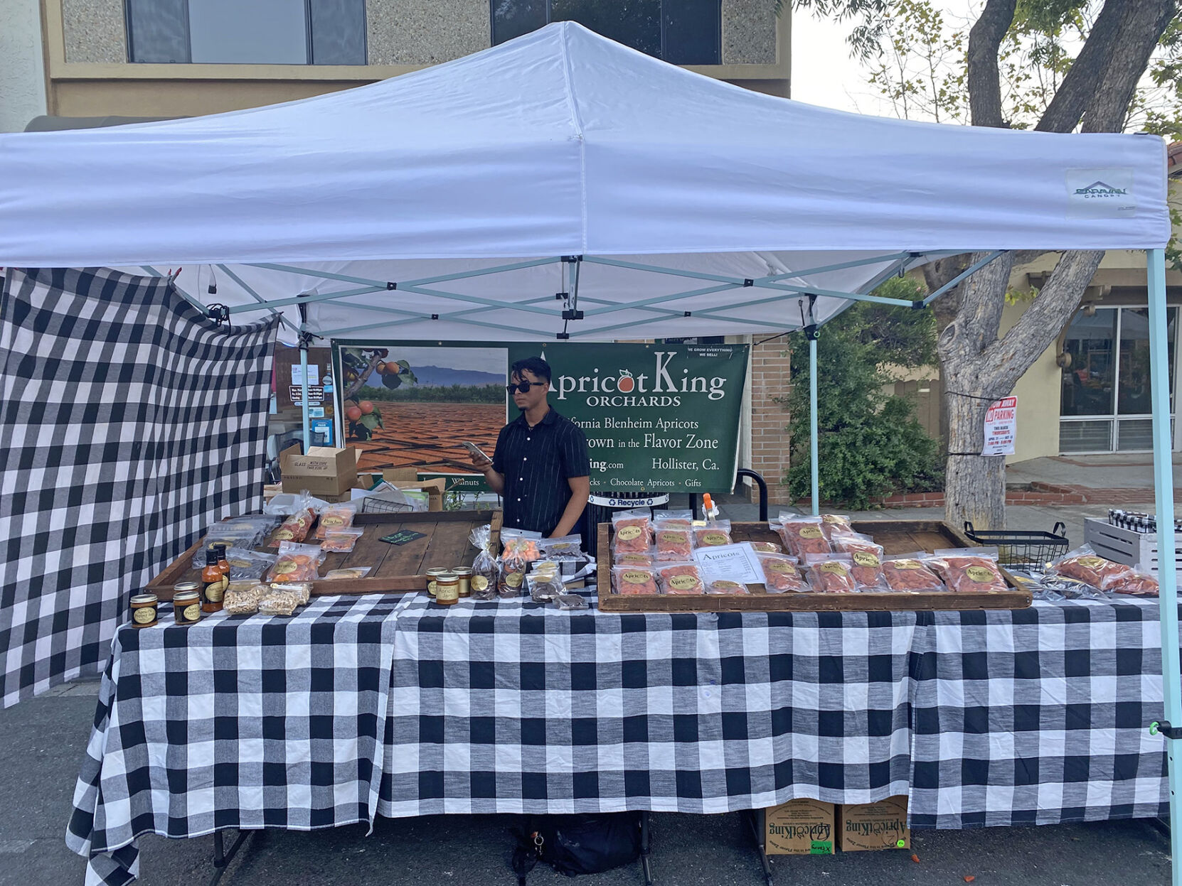 ApricotKing Orchards, a family-run farm in Hollister, sells its Blenheim apricots at the Downtown Los Altos Farmers’ Market on Thursdays through Oct. 13.