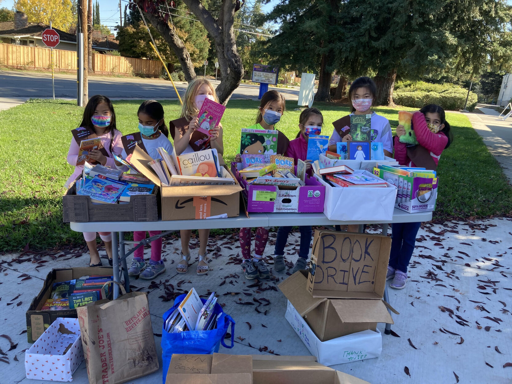 A Girl Scout troop at Montclaire Elementary School in Los Altos collects books for a drive it held over the holidays. The troop amassed more than 800 books.