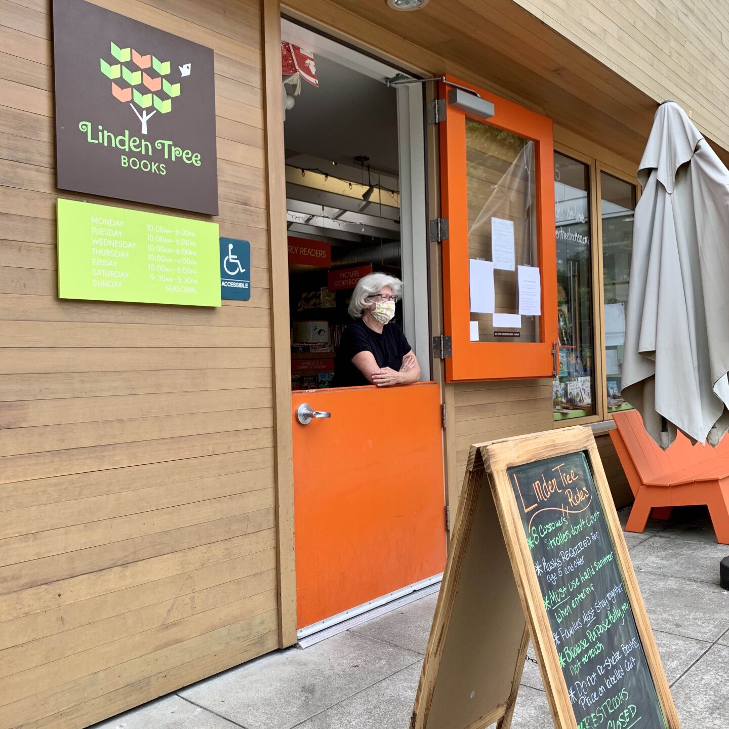 Linden Tree Books events manager Mary Sheila McMahon stands ready to greet customers as they enter the State Street shop.