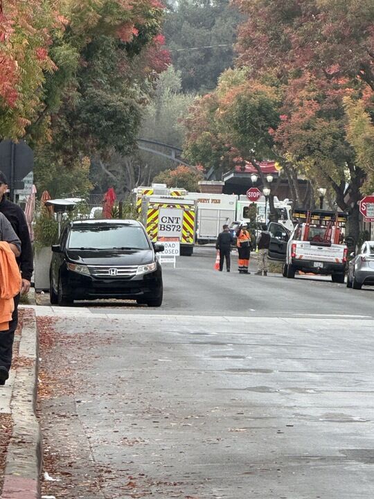 Fire and police officials block off parts of downtown Los Altos due to a reported gas leak.