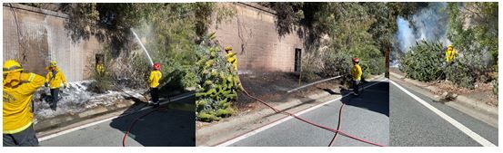 Mountain View firefighters attack a brush fire on northbound State Route 85.