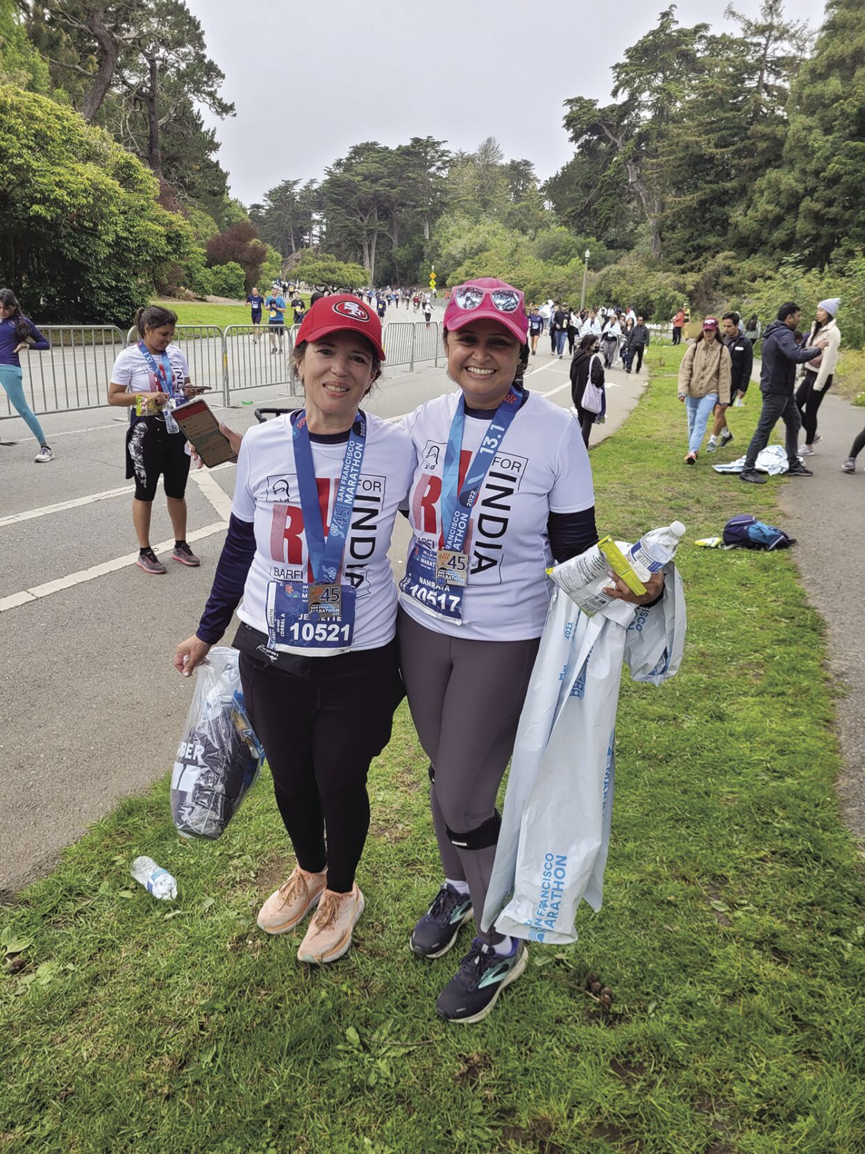 Jeanette Spivey, left, and next-door neighbor and fellow runner Namrata Agrawal ran the San Francisco Half Marathon last month.