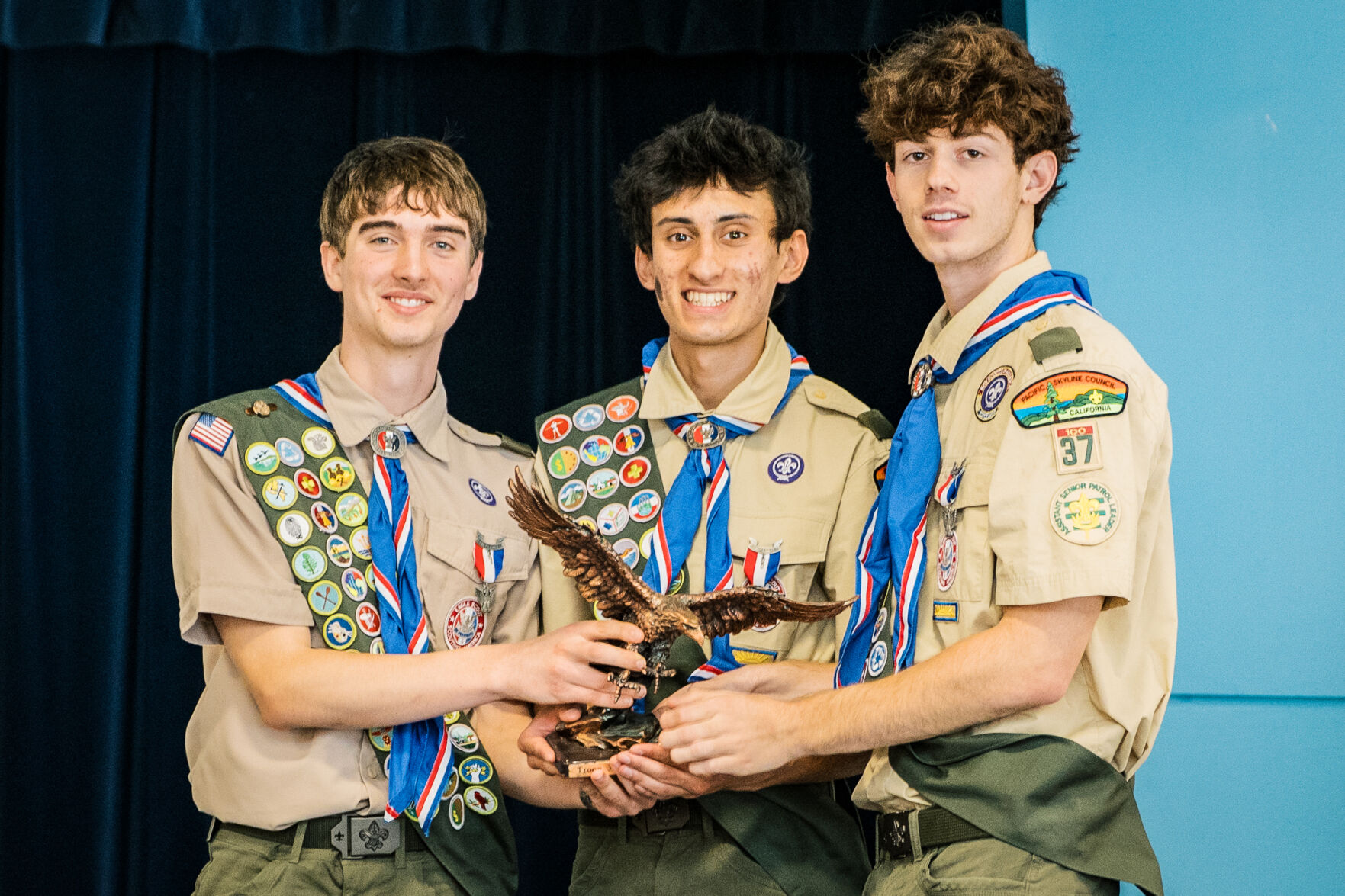 New Eagle Scouts, from the left: Logan Crawford, Tayen Ganesan and Sebastian Green.