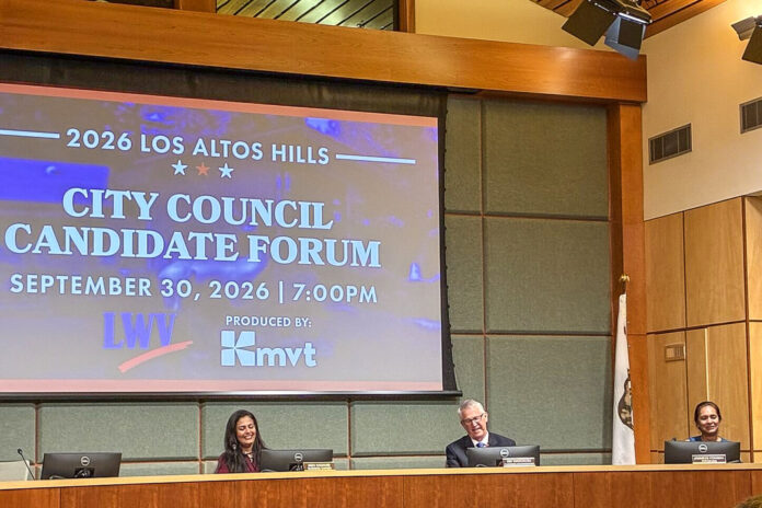 City Council Candidates at the Sept. 30 forum. From left, Indu Kadambi, Jim Waschura and Jasmeen Pombra.